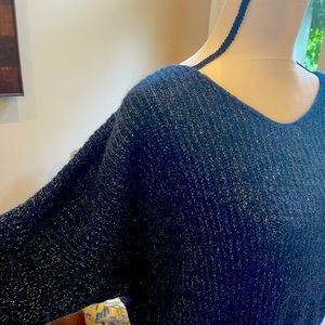 Les Petites-Paris Navy Crop Sweater-Dolman Sleeves-SilverThreads  Small NWT